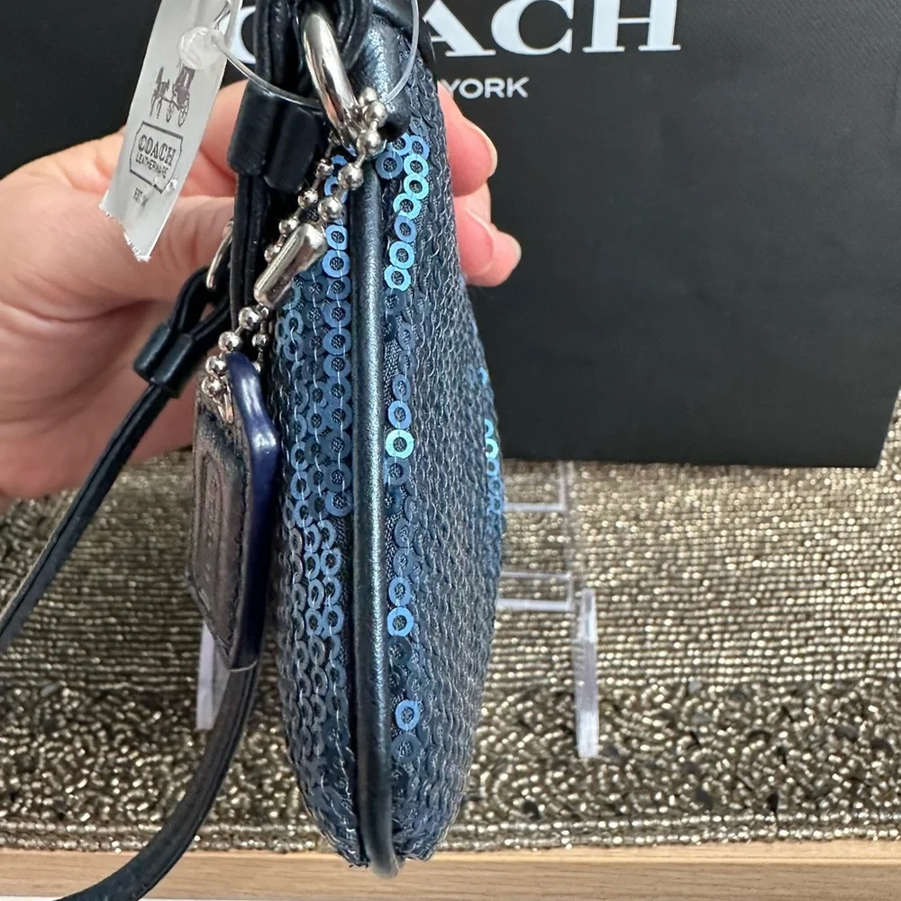 NWT Coach Special Edition blue sequined wristlet